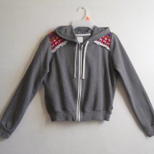 Billabong Zip-front Hoodie, Women's M, Grey with Embroidery & Fringe